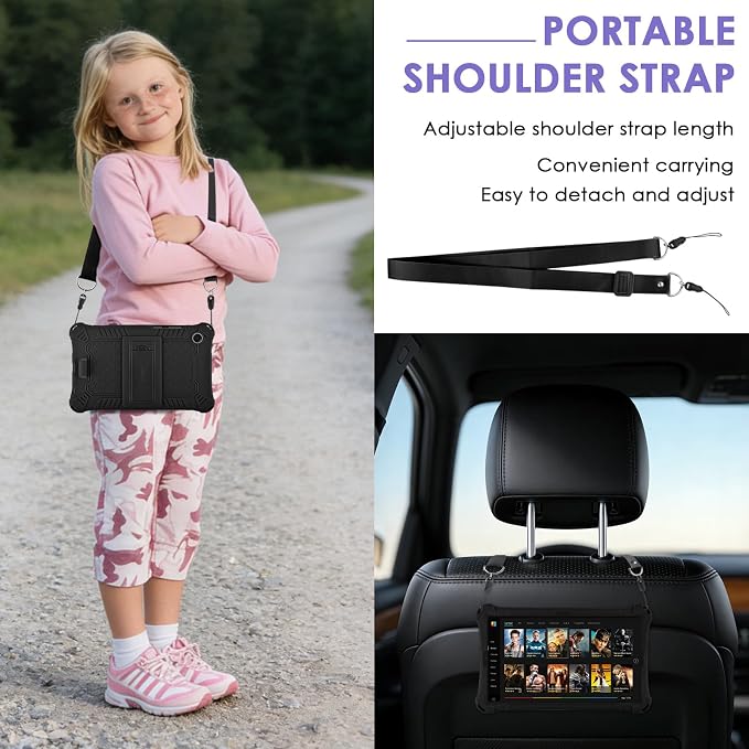 DETUOSI Compatible with Samsung Galaxy Tab A11 8.7 inch 2025 with Shoulder Strap &amp Stylus Pen Soft Silicone Multi-Angle Cover for Samsung Galaxy Tab A9 8.7 inch 2023 Black