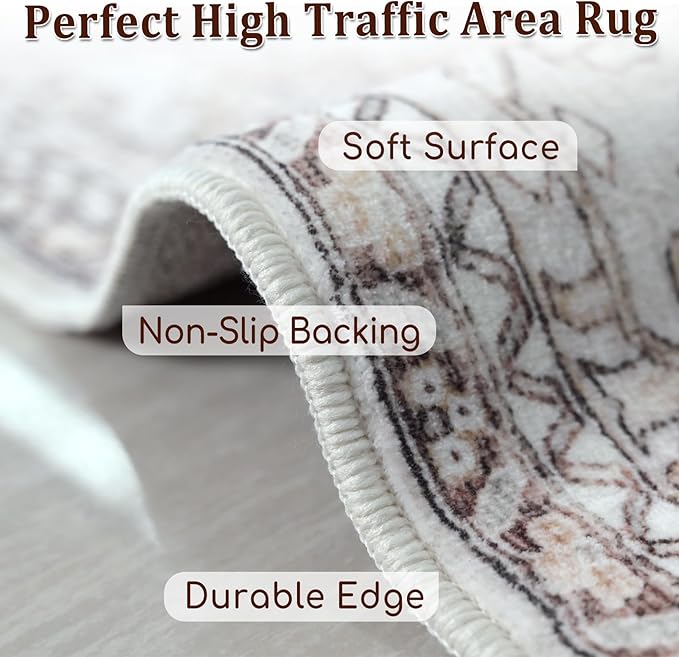 8x10 for Living Room Area Rugs, Large Machine Washable Non Slip Thin Carpet, Soft Indoor Luxury Vintage Distressed Carpets for Farmhouse Bedroom Home Office Clearance Carpet Area Rugs 8x10…