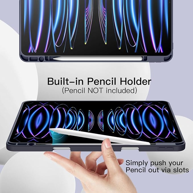 JETech Case Cover for iPad Pro 12.9 6th/5th Gen (2022/2021) Black | Soft TPU Protection Pencil Holder Tri-Fold Stand Pencil Charging Support Shockproof Lightweight Design Auto Wake/Sleep