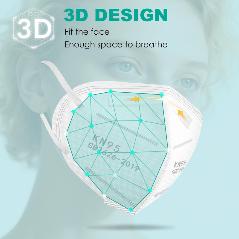 LEMENT KN95 Face Masks,100 Pack Breathable Cup Dust Disposable Masks For Adults,5 color