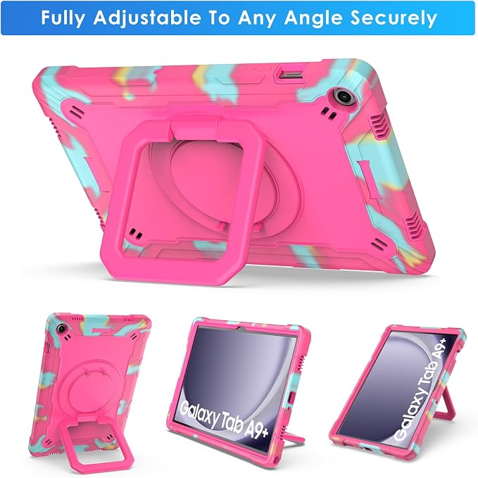 DETUOSI Galaxy Tab A9 Plus Case - Shockproof with 360 Stand &amp Strap Heavy Duty for SM-X210/X216/X218 Black