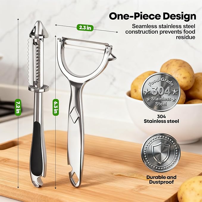Kitchen Peeler Set, 2‑Pack Stainless Steel Y & I Peeler with Non‑Slip Ergonomic Handle