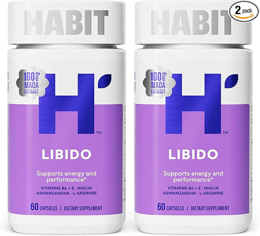 Habit Libido Supplement 2 Pack (120 Capsules) - New Look, Natural Aphrodisiac Blend with Maca, Ashwagandha L-Arginine, Supports Energy and Performance, Vegan, Non-GMO