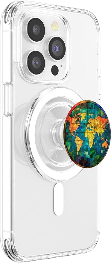 Stained Glass World Map PopSockets MagSafe PopGrip for iPhone