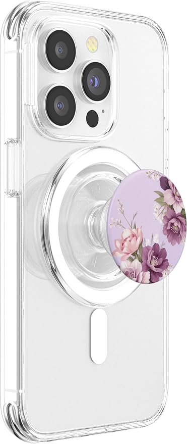 Cute Girly Purple Peony Blossom Elegant Floral Pattern PopSockets PopWallet for MagSafe