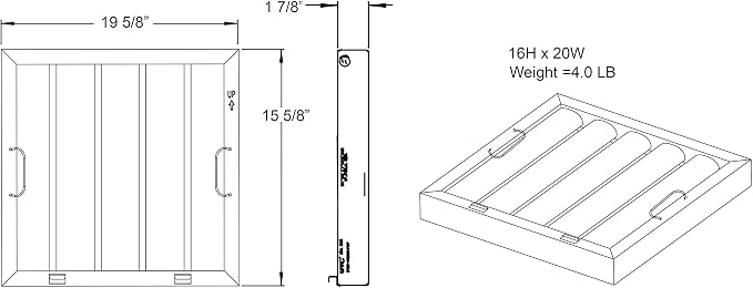 Captive Aire Systems Stainless Steel Restaurant Hood Filter 16" High x 20" Wide