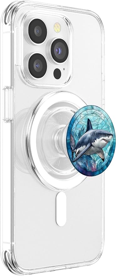 Stained Glass Mosaic Ocean Great White Shark PopSockets Adhesive PopGrip