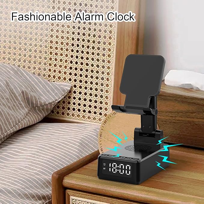 Diyeeni Alarm Clock Speaker Wireless Charger with 15W Fast Charging and Bluetooth Speaker for Phone
