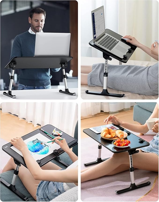 SAIJI Height & Angle Adjustable Laptop Stand for Bed, Lap Desk Bed Tray Table, Light Weight Foldable Portable Laptop Table for Couch Sofa Chair Floor Desk for Adults, Kids (Black)