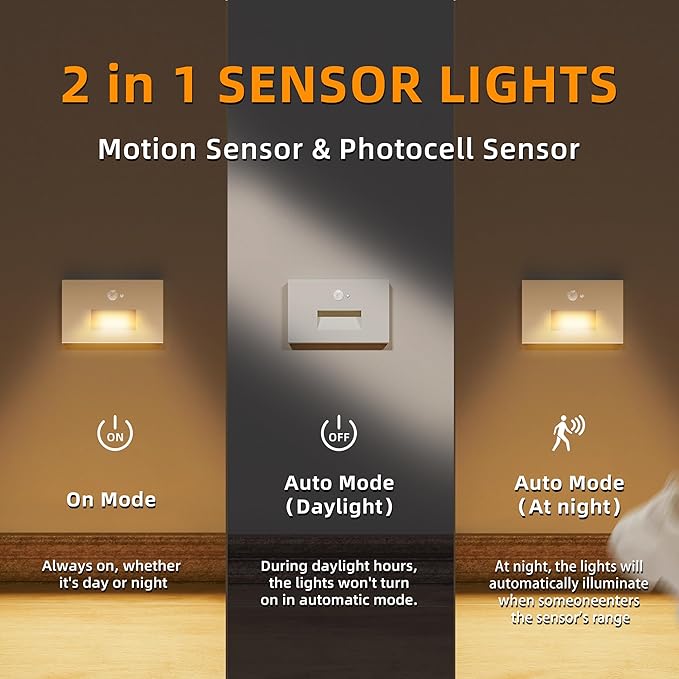 Motion Sensor Stair Lights Indoor Outdoor,Dimmable Motion Activated Step Light 3000K/4000K/6000K,Hardwired 120V 3W IP65 Waterproof Outside Stairway Lights,Led Staircase Light- White