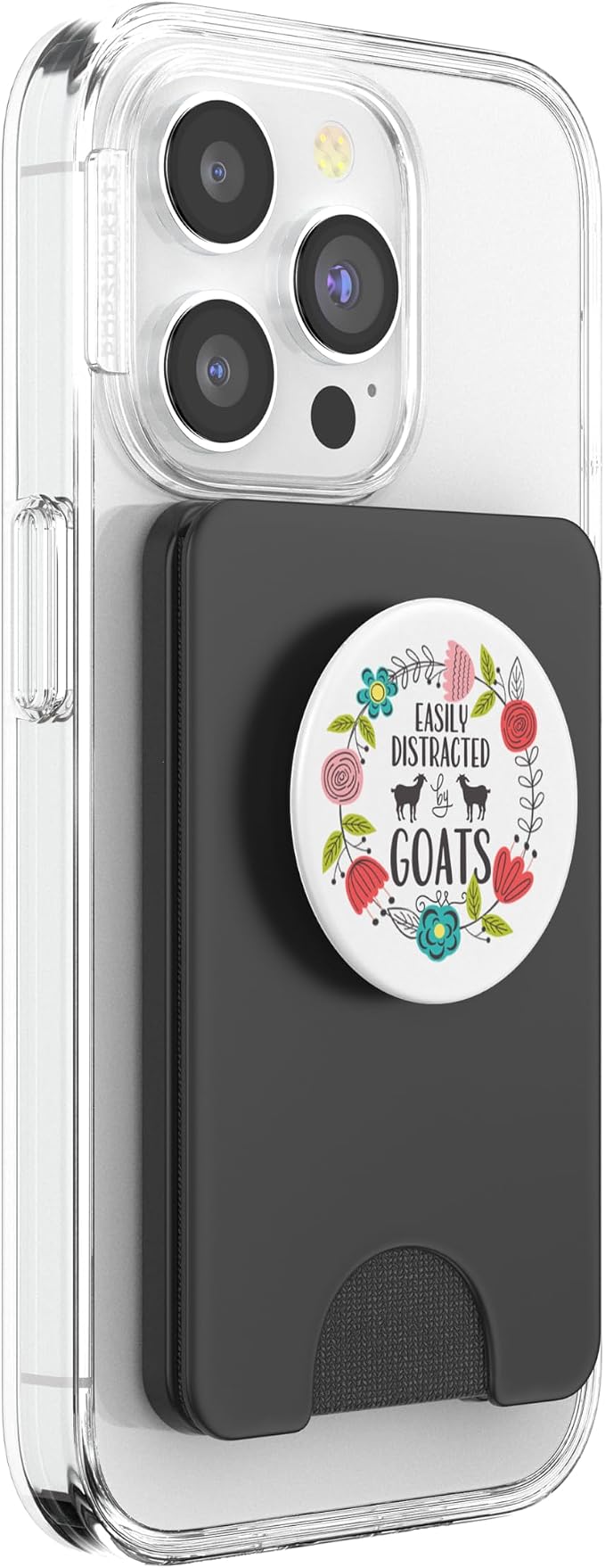 Cute Easily Distracted By Goats Spring Floral Wreath White PopSockets Adhesive PopGrip