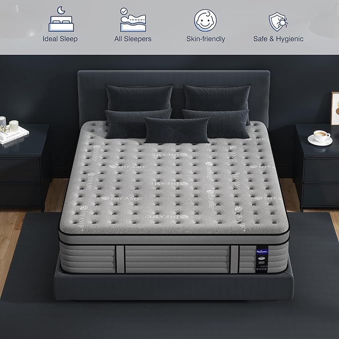 DIFAME 18 Inch King Size Mattress, Firm Hybrid Mattress King in a Box with Gel Memory Foam, Individually Pocket Spring, Breathable & Cooling Fabric, Pressure & Back Pain Relief, Upgrade Edge Support