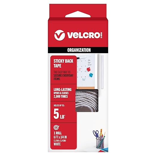 Velcro Brand 6 Ft x 3/4 in | Sticky Back Tape Roll with Adhesive | Cut Strips to Length | Hook and Loop Fasteners | Perfect for Home, Office or Classroom, White, 90976W