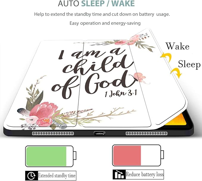 for iPad Pro 12.9 Case 4th Generation 2020 &amp 2018Pencil Holder Auto Sleep/Wake Back Smart Soft TPU Case Cover for iPad Pro 12.9 4th GenPink Bible Verse Psalm 46:10