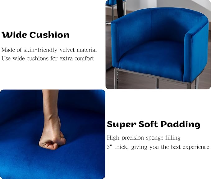 Velvet Dining Chairs Set of 8 Modern Barrel Arm Chairs with Chrome Metal Frame, Upholstered Kitchen Chairs 18.5" Wide Accent Chairs for Living Room Dining Room Restaurant, Blue