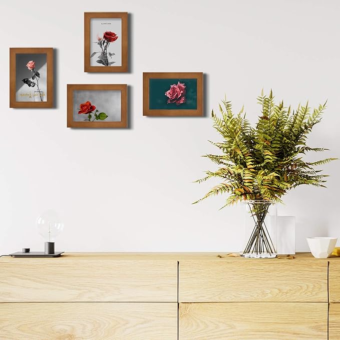Egofine 4x6 Picture Frame Made of Solid Wood with Plexiglass, Display Pictures 3.5x5 with Mat or 4x6 Without Mat, for Tabletop and Wall Mounting Photo Frame, Light Brown