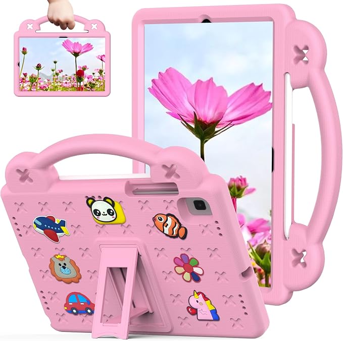Kids Tablet Case with Built-in Kickstand and Handle Shockproof Cute Cover Lightweight Compatible with Samsung Galaxy Tab A7/S6 Lite 10.4” Pink