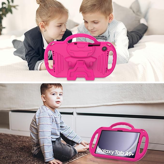 Kids Case for Samsung Galaxy Tab A11+ Plus/A9+ Plus 11 Inch Case with Strap Shockproof Lightweight Handle Stand 2025/2023 Model with Lanyard Black