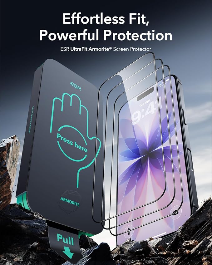 ESR 3 Pack for iPhone 14 Plus/13 Pro Max Screen Protector Armorite | 7X Impact Absorption 9H+ Tempered Glass Easy One-Pull Installation Full-Coverage Protection UltraFit Tray Bubble-Free