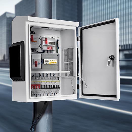 Outdoor Electrical Box, Cold-Rolled Steel Plate, Aluminum Alloy Back Beam, One-Piece Ventilation Design, IP65 Waterproof, Wall/Pole Mounted (15.7" x 11.8" x 5.9")