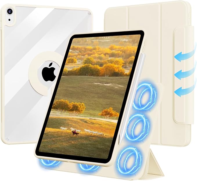 Case for iPad (A16) 11th/10th Generation (2025/2022 11/10.9 Inch) | Clear Hard PC Back Shell Smart Magnetic Detachable Cover with Clasp Portrait/Landscape Stand Auto Sleep/Wake Black