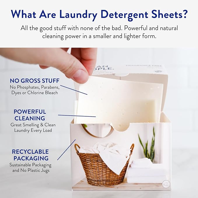 The Clean People Laundry Detergent Sheets - Laundry Soap - Ultra Concentrated, Recyclable Packaging, Stain Fighting - Peppermint, 32 Pack
