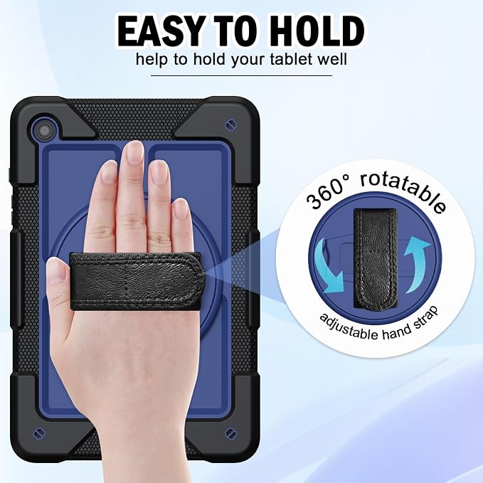 BMOUO for Samsung Galaxy Tab A9+ Plus Case 11 2023 (SM-X210/X216/X218) Shockproof Galaxy Tab A9 Plus Case with Rotating Stand and Hand/Shoulder Strap Black