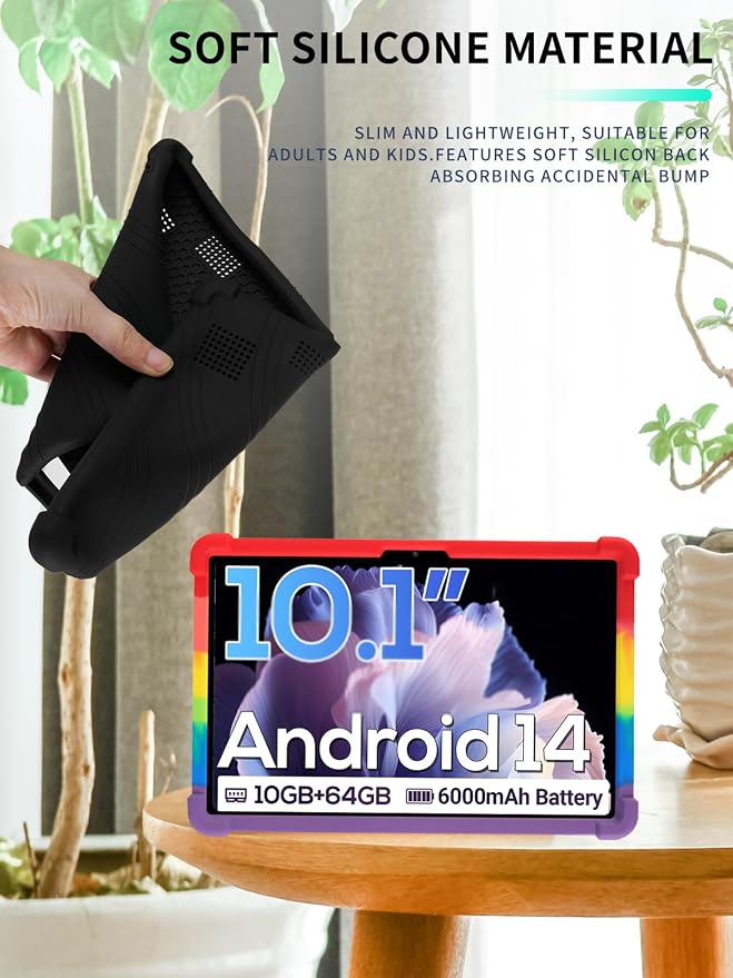 Case for DigiLand-S10 10.1 Android 14 Tablets，WUNIAK Shock Proof Lightweight Stand Rubber Shell Protective CoverKids Friendly Soft Silicone Adjustable Stand CoverBlack