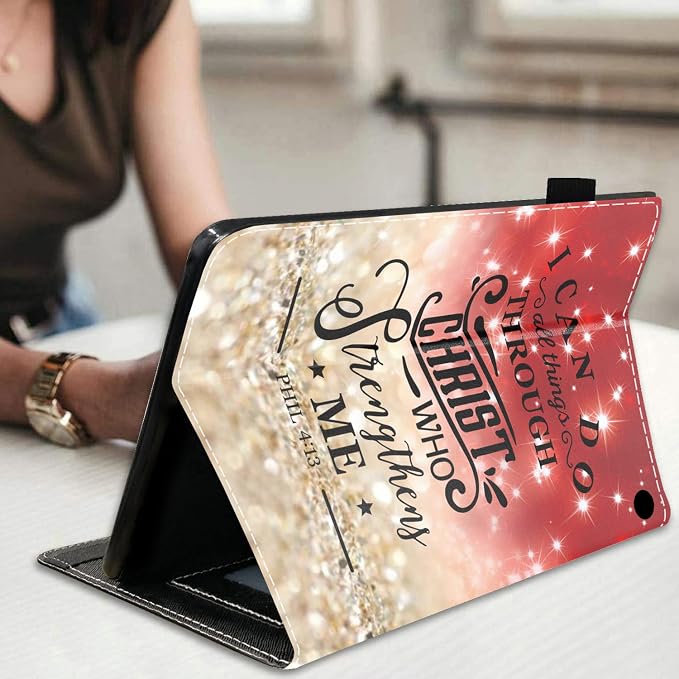 Case for All-New Amazon Kindle Fire 7 Tablet (7 Display 12th Generation 2022 Release) Premium PU Leather Stand Cover with Smart Auto Wake American Flag and Cross