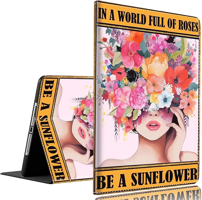 Vintage Floral Astronaut iPad 9th Gen Case - 10.2 Inch Standing Cover with Auto Sleep/Wake