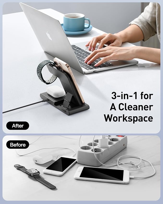 2026 Travel Portable Wireless Fast Charging Station for Apple &amp Android | 3 in 1 Charging for iPhone17 16 15 14 13 12Apple Watch Series &amp Air pods 4 3 2 ProSamsung Galaxy