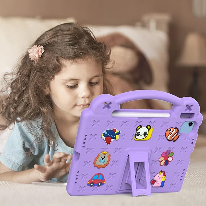 Kids Case for iPad Air 13 (2026/2025/2024) M4/M3/M2 &amp iPad Pro 13 2024 &amp iPad Pro 12.9 Cover 6th/5th/4th/3rd Gen (2022/2021/2020/2018) DIY Figures EVA Rubber Handle Stand Shockproof Bumper