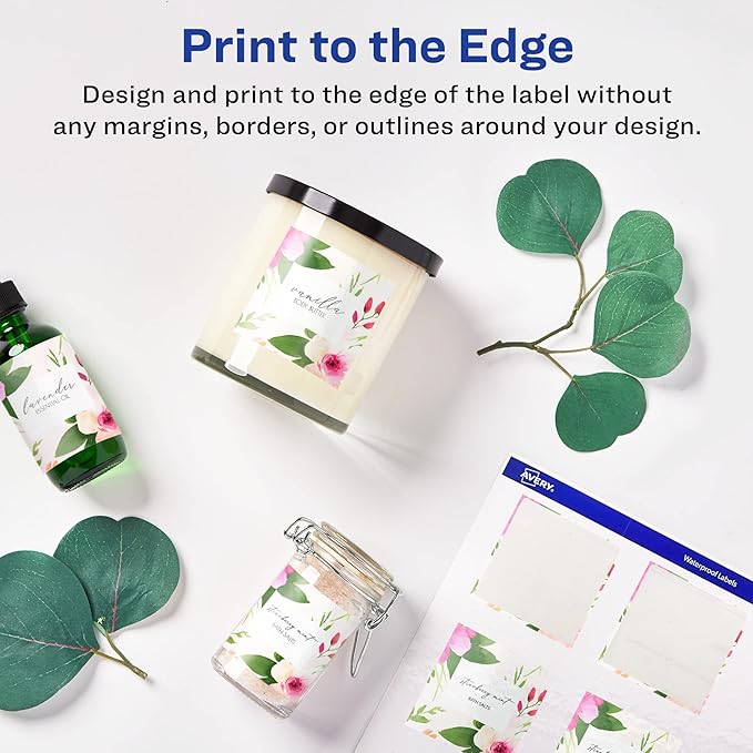 Avery Glossy White Square Labels, Sure Feed Technology, 2-1/8" x 2-1/8", 600 Glossy White Labels, Print-to-The-Edge, Permanent Adhesive, Laser/Inkjet Printable
