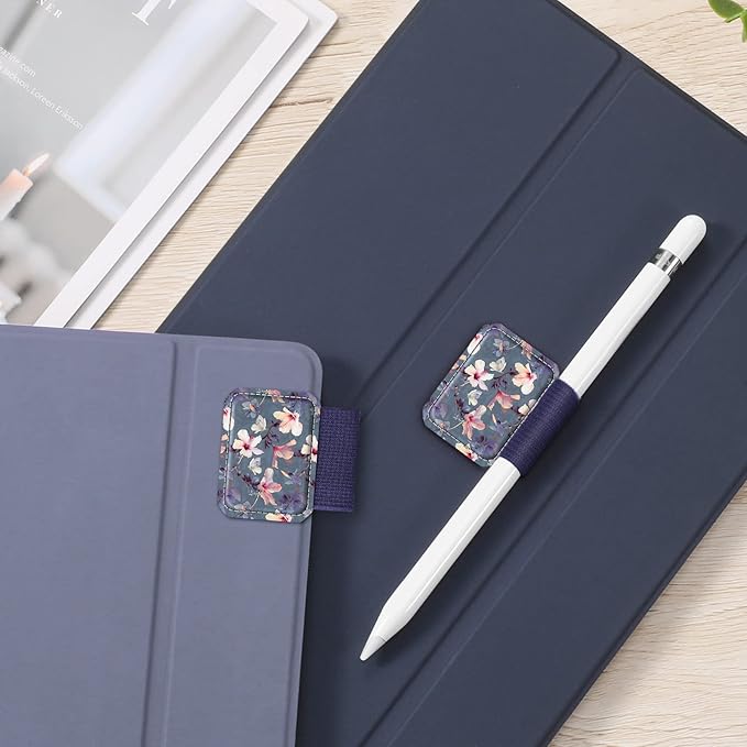 Fintie 4 Pack Pen Loop Holder for Apple Pencil Pro, Apple Pencil (USB-C / 1st / 2nd Generation) and Stylus Pens, Elastic Adhesive Leather Sleeve Attached to Cases, Blooming Hibiscus