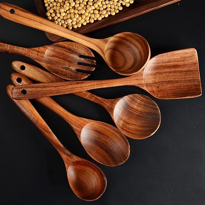 Wooden Spoons for Cooking,12 Wood Kitchen Utensils Set with Comfort Grip