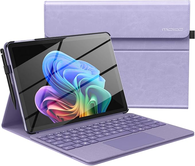 MoKo Case for Microsoft Surface Pro 12 Inch 1st Edition 2025 Gray | Lightweight Protective Business Cover Multi-Angle Stand Pocket Stylus Holder Compatible with Type Cover Keyboard