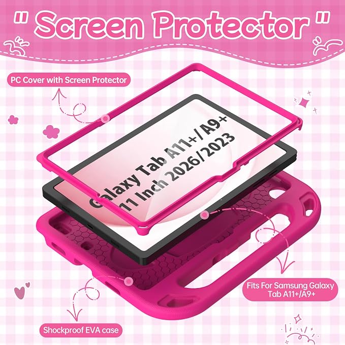 BMOUO Kids Case for Samsung Galaxy Tab A11+ Plus 11” 2026/A9+ Plus 2023 11 inch Tablet with Screen Protector Shockproof Lightweight Stand Handle Galaxy Tab A11 Plus/A9 Plus Case for Kids Black