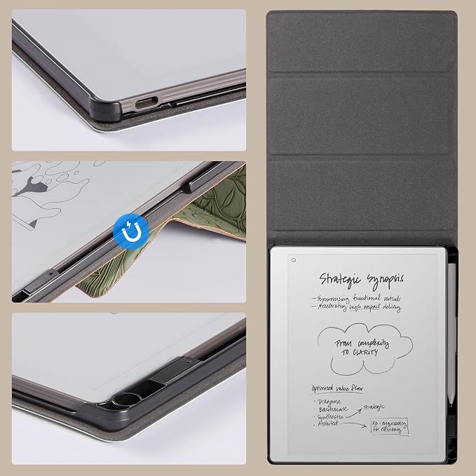 CoBak Case Compatible with Remarkable 2 Paper Tablet Black | Built-in Pen Holder Multi-Angle Foldable Stand Custom Fit for 2020 Released reMarkable 2