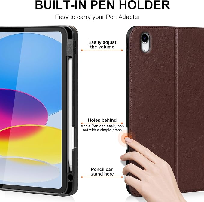 iPad Case 11th Gen 11 &amp 10th Gen 10.9 with Pencil Holder Black | Slim Premium Leather Smart Cover Auto Wake/Sleep Multi-Angle Protective Stand