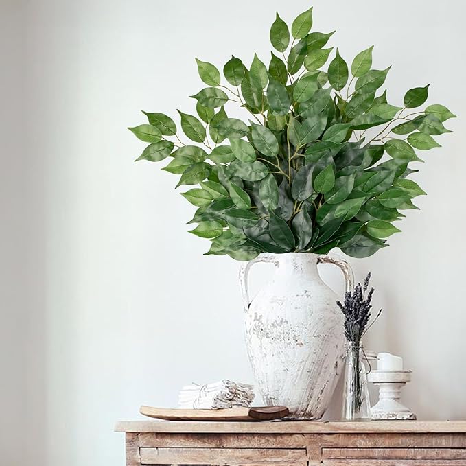 12PCS Ficus Leaves Artificial Branches 24" Faux Ficus Greenery Tree Branches Fake Ficus Leaves Sprays for Tree DIY Arch Wedding Wall Decor - Green