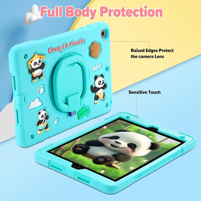 Case for iPad A16 11th Generation 11 Inch 2025 iPad 10th Generation 10.9 Inch 2022 Silicone 3D Panda Design Kids Case Heavy Duty Protection with Kickstand/Pencil Holder/Strap