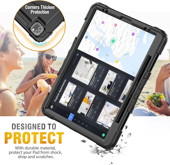 HXCASEAC Case for iPad Pro 12.9 Case (6th 5th 4th 3rd Generation) Shockproof Design | Pencil Holder | Hand Strap | Screen Protector | Heavy Duty Protective iPad 12.9 inch 2022/2021/2020/2018 - Black