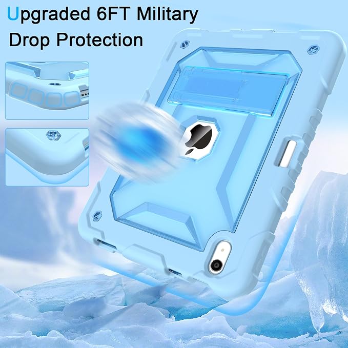 TIMISM Case for iPad 10th Generation 2022 iPad (A16) 11 Inch 2025 with Pencil Holder &amp Kickstand Translucent Hard PC Back Cover Heavy Duty Shockproof Protective Case for iPad 11/10 Clear Blue