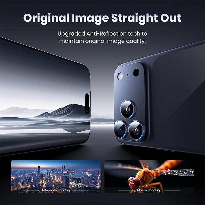 for iPhone 17 Pro Camera Lens Protector - 12FT Shatterproof | Military Grade Protection Strong Adsorption 9H+ Tempered Glass Camera Screen Full Protective Cover Case Friendly Black