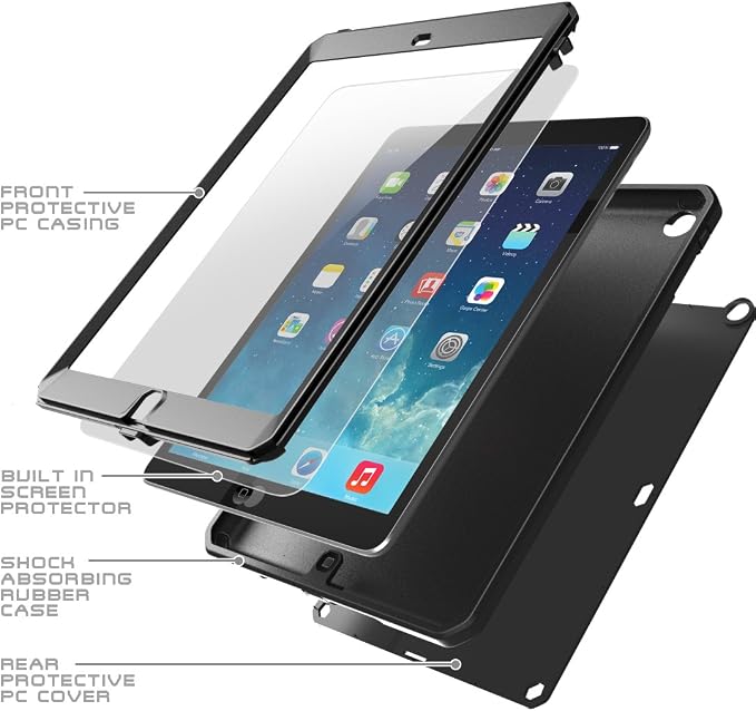 SUPCASE for iPad Air 1st Generation Case with Screen Protector [Military-Grade Protection] [Anti-Scratch] Heavy Duty Full-Body Rugged Protective Tablet Case Cover for Apple iPad Air 1 9.7 Inch Black
