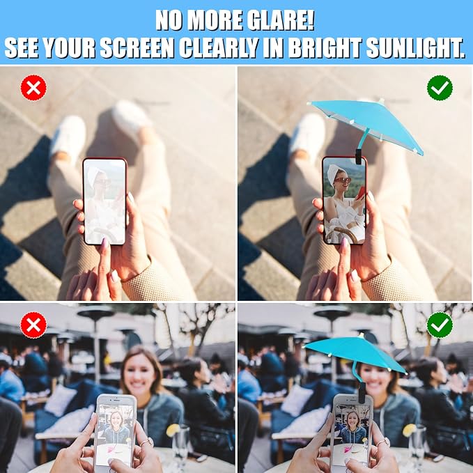 Phone Umbrella - Anti-Glare Sun Shade Phone Umbrella for Sun iPhone Clip On umbrella for phone sun shade Protects from Sunlight and Glare Outdoor Activities Universal Fit for All Smartphones
