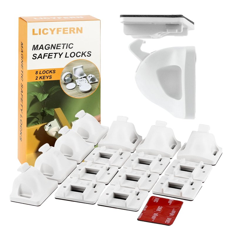UPGRADED LICYFERN Magnetic Cabinet Locks (8 Locks & 2 Keys) - Invisible Baby Proofing Child Safety Lock & Keys – Easy to Install, Home & Kitchen Cabinet Magnetic Drawer Locks
