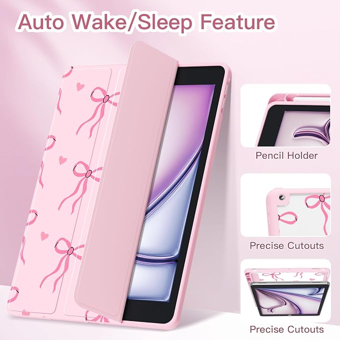 Teryeefi for iPad 10.2 case 2021 20202019 Release 7th 8th 9th Generation Built in Pencil Holder - Stand-Auto Wake/Sleep TPU &amp Hard Stand Clear Back Cover for 10.2 iPad (Black Bow)