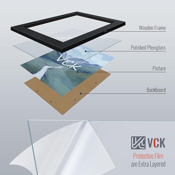 VCK 5x7 Picture Frame, Black Wooden Photo Frames for Wall Hanging Gallery or Tabletop Display, 1 Pack