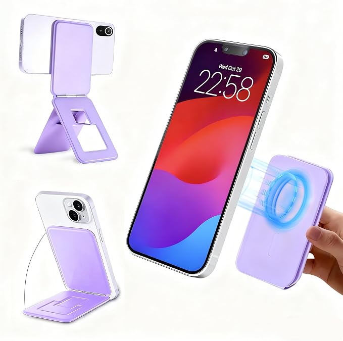 Magnetic Phone Stand Compatible with All Smartphones 17/16/15/14/13/12 Series Slim PU Leather Desk Stand with Angle Adjustment Portable &amp Includes 1 Strong Magnetic Ring for Any Phone(Pink)